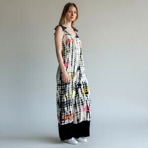 Gold & Silver Paris Tie Dye Embroidered Wide Leg Jumpsuit Romper TU Boho Resort